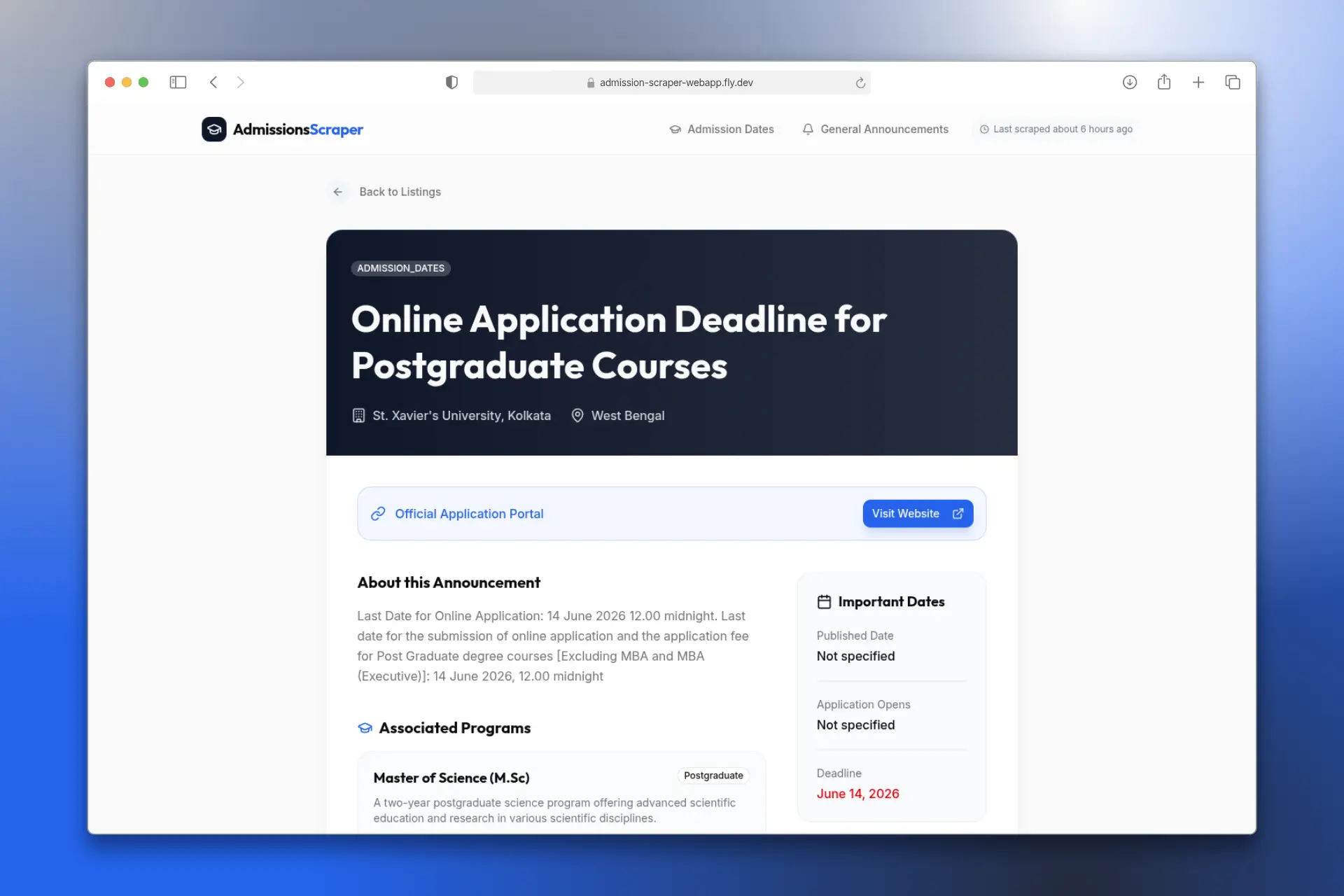 Admission Scraper